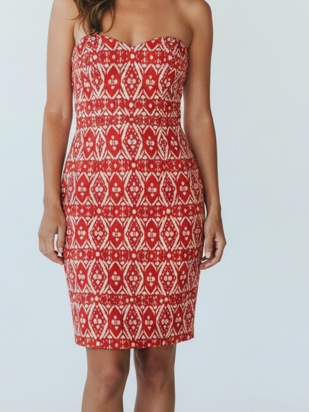 J. Crew Strapless Red Patterned Sheath Dress size 6